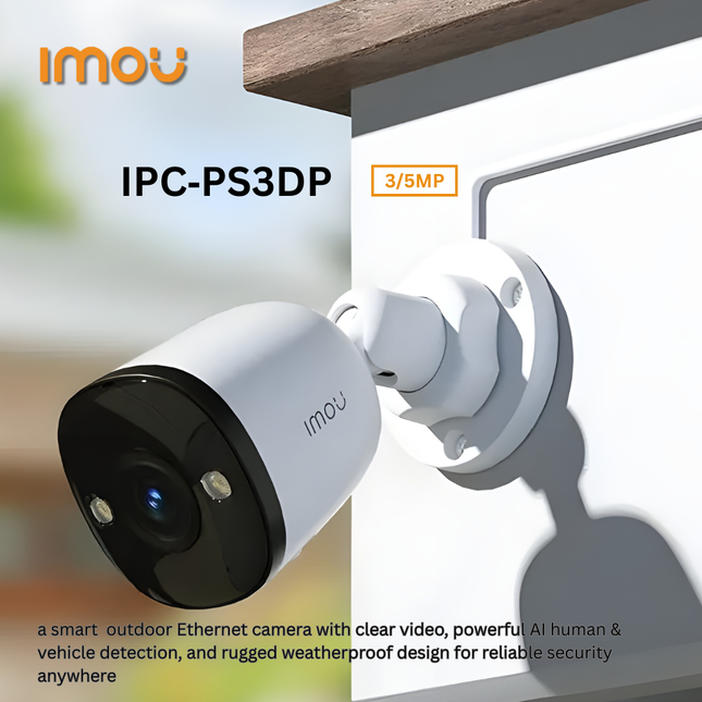 IPC‑PS3DP Series 5MP / 3MP H.265 PoE Bullet Security Camera | Indoor & Outdoor Surveillance | High-Resolution Imaging | Night Vision | Motion Detection | Weatherproof IP66 | Smart Home Compatible
