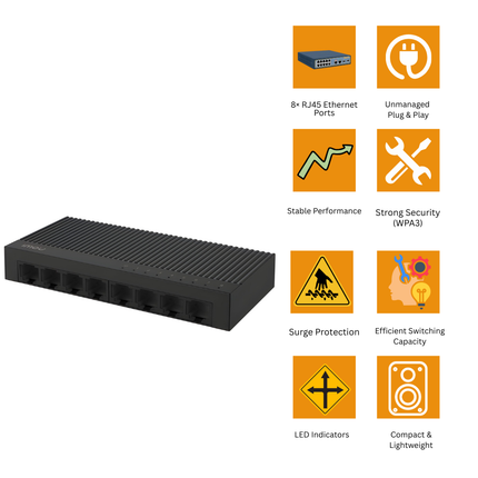 SF108C IMOU 8-Port Fast Ethernet Switch | 10/100Mbps Network Switch | Plug & Play | Stable Wired Networking for IP Cameras & Smart Devices
