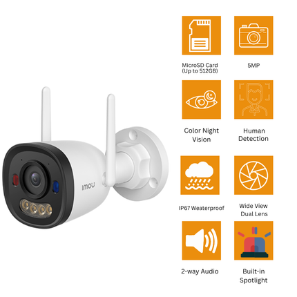 IMOU Bullet 2E Pro 5MP Outdoor Wi-Fi Security Camera | AI Human Detection & Smart Color Night Vision