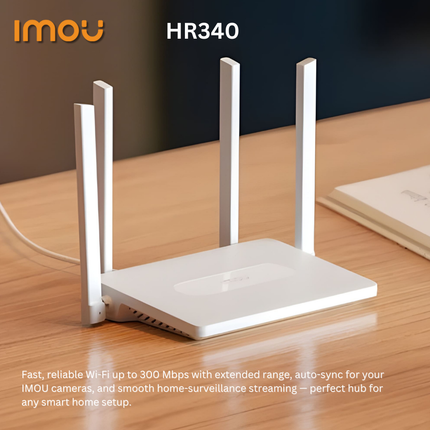 IMOU HR340 | AC1200 Dual-Band Wi-Fi Router | 2.4 GHz + 5 GHz | 300 + 867 Mbps | 4 High-Gain Antennas | WPA/WPA2 Security | Ideal for IP Cameras & Smart-Home Networks