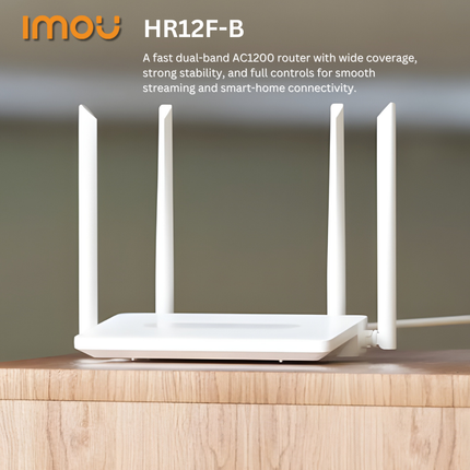 IMOU HR12F-B | Dual-Band AC1200 Wi-Fi Router | 2.4 GHz & 5 GHz | 300 + 867 Mbps | 1 WAN + 3 LAN Ports | Guest Network | WPA2 Security | Ideal for Cameras & Smart Devices