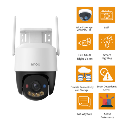 IMOU IPC-K7FP-8V0N | “Cruiser SC 8MP” Outdoor Wi-Fi / PoE PT Security Camera | 8 MP 4K UHD | Pan/Tilt 355°/90° | Full-Color Night Vision | Smart Detection | Two-Way Audio & Siren | Wi-Fi 6 + ONVIF