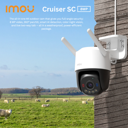 IMOU IPC-K7FP-8V0N | “Cruiser SC 8MP” Outdoor Wi-Fi / PoE PT Security Camera | 8 MP 4K UHD | Pan/Tilt 355°/90° | Full-Color Night Vision | Smart Detection | Two-Way Audio & Siren | Wi-Fi 6 + ONVIF