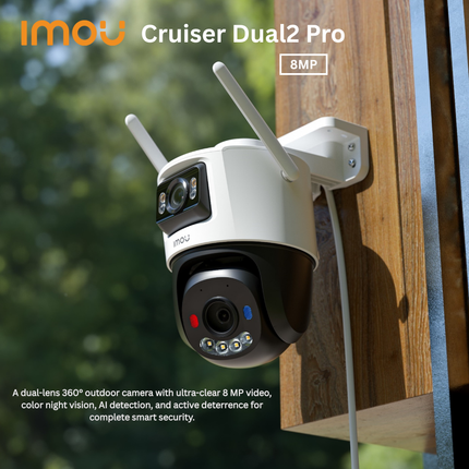 IMOU IPC-S7XFP-8U0WED | “Cruiser Dual 2 Pro” 8 MP Outdoor Dual-Lens PT Wi-Fi Security Camera | Pan/Tilt + Fixed Lens | Full-Color Night Vision (Aurora) | Smart Detection | Two-Way Audio & Alarm | Wi-Fi 6 / LAN / SD Storage
