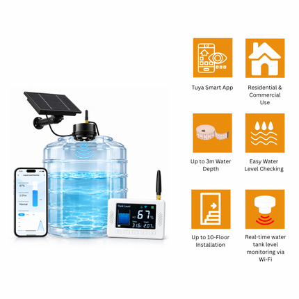 Tuya Smart Water Tank Level Monitor – Up to 3m Water Depth & 30m Wireless Range (Up to 10 Floors)