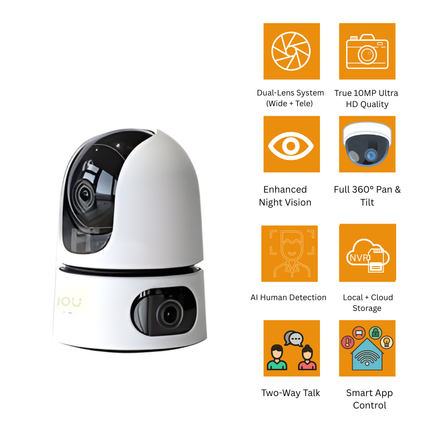 IMOU IPC-S20EP-10M0S Dual-Lens Indoor Wi-Fi Camera Ranger Dual Pro| 10MP Ultra HD | 360° Pan & Tilt | Dual Lens Wide Coverage | Night Vision | Human Detection | Two-Way Audio | IMOU Life App