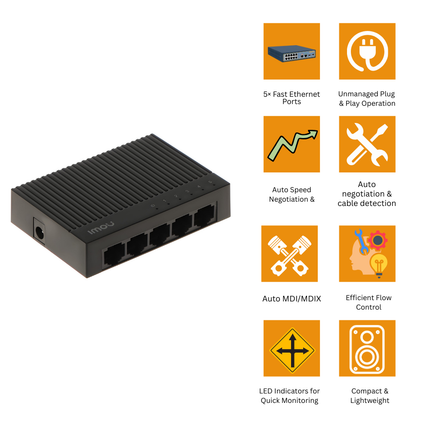 SF105C IMOU 5-Port Fast Ethernet Switch | 10/100Mbps Network Switch | Plug & Play | Stable Wired Networking for IP Cameras & Smart Devices