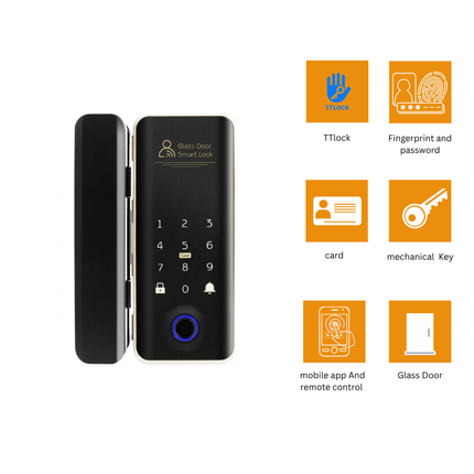 Glass Door Smart Lock with TTLock App, Fingerprint, Password & Remote Control SE41