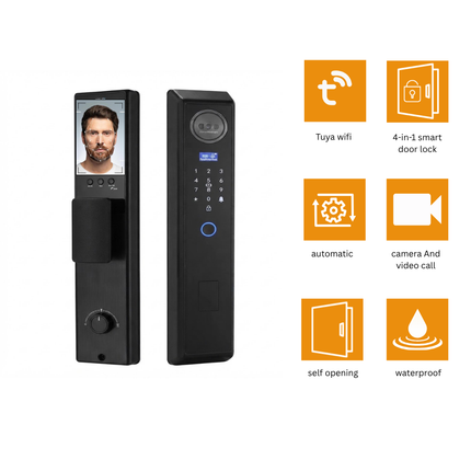 Tuya Smart Face Recognition Door Lock with Fingerprint, RFID Card & Keypad – WiFi Video Smart Lock