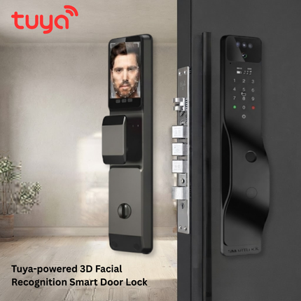 قفل باب ذكي من Tuya بتقنية التعرف على الوجه، مع بصمة الإصبع، بطاقة RFID ولوحة مفاتيح – قفل ذكي يعمل بتقنية Wi-Fi