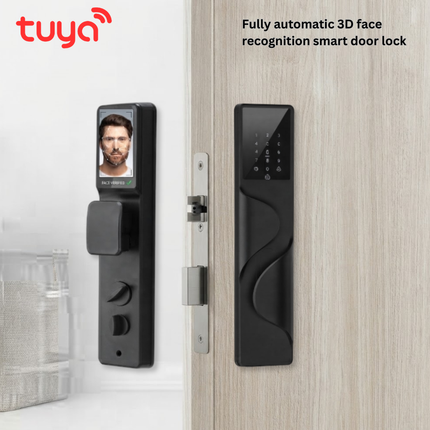 Tuya Smart Face Recognition Door Lock with Fingerprint & Keypad – WiFi Smart Lock (Black & Silver)