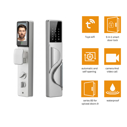 Tuya Smart Face Recognition Door Lock with Fingerprint & Keypad – WiFi Smart Lock (Black & Silver)