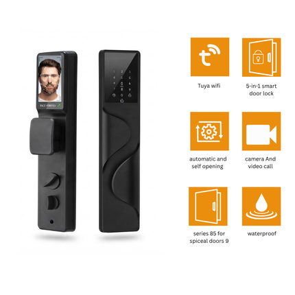 Tuya Smart Face Recognition Door Lock with Fingerprint & Keypad – WiFi Smart Lock (Black & Silver)