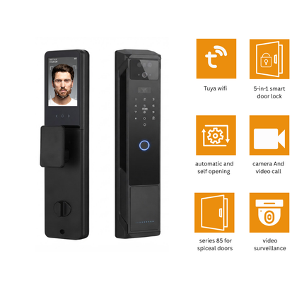 قفل باب ذكي من Tuya بتقنية التعرف على الوجه، مع بصمة الإصبع، بطاقة RFID ولوحة مفاتيح – قفل ذكي يعمل بتقنية Wi-Fi