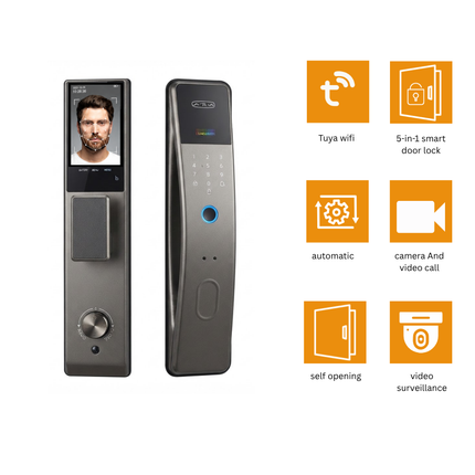 Tuya Smart Face Recognition Door Lock with Fingerprint & Keypad – WiFi Smart Lock (Bronze)