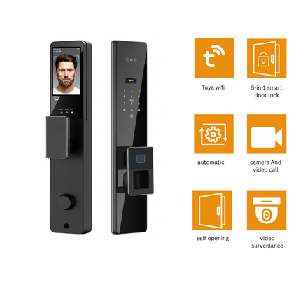 Tuya Wi-Fi 6-in-1 Narrow-Frame Smart Door Lock – Face ID, Fingerprint & App Control
