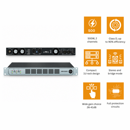 Hikvision Professional 2-Channel Class D Power Amplifier 2×500W – DS-QAPAR50-2