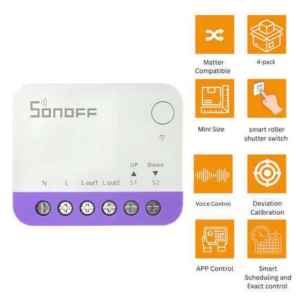 SONOFF MINI-RBS 4-Pack Wi-Fi Smart Roller Shutter Switch Modules | Compact Relay for Curtain & Blind Control | DIY Smart Home Automation | eWeLink Compatible