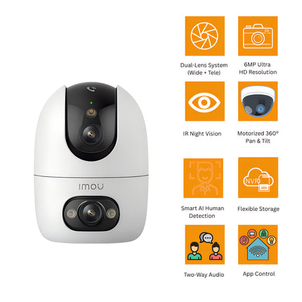 IMOU IPC-S20EP-10M0S Ranger 2 Dual-Lens Indoor Wi-Fi Camera Ranger 2 Dual | 10MP Ultra HD | 360° Pan & Tilt | Dual Lens Wide Coverage | Night Vision | Human Detection | Two-Way Audio | IMOU Life App