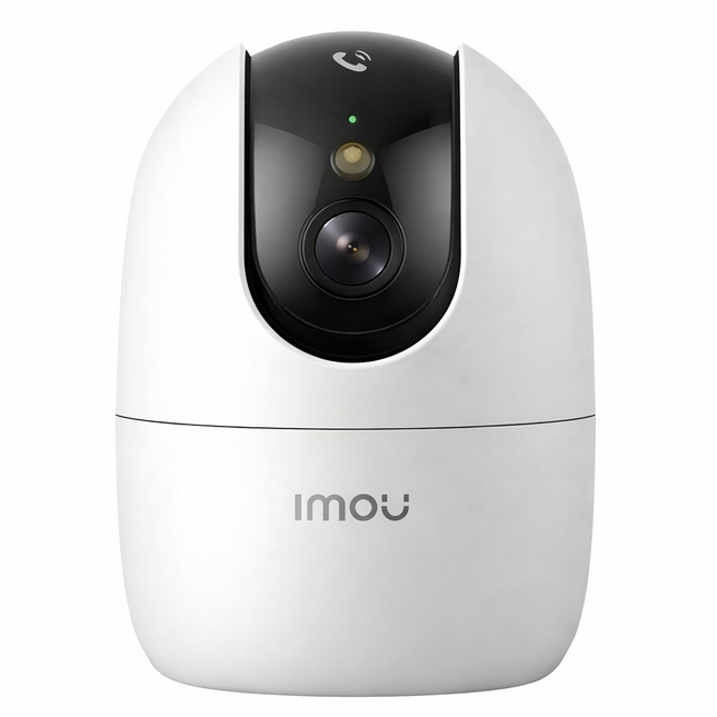 White security camera with black top on a white background, featuring the Imou brand.