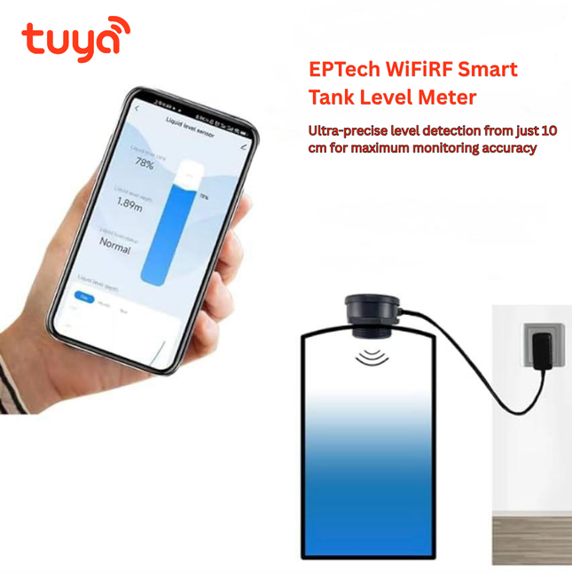 Wireless Tank Level Meter – WiFi Screen + RF Sensor with External Antenna | Stainless Steel | EPTech WiFiRF