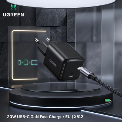 شاحن UGREEN USB-C GaN سريع بقدرة 20 واط (EU) | X512