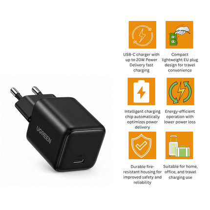 شاحن UGREEN USB-C GaN سريع بقدرة 20 واط (EU) | X512