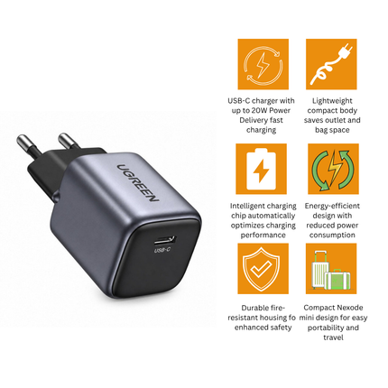 شاحن UGREEN Nexode Mini USB-C GaN بقدرة 20 واط | CD318
