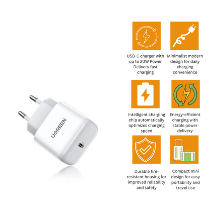 شاحن UGREEN USB-C بقدرة 20 واط – شاحن سريع ميني | CD241 | 10220