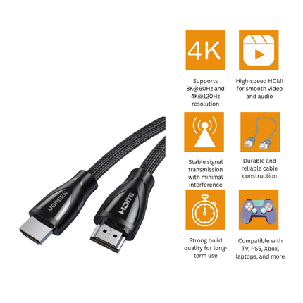 كابل HDMI من يوجرين HD140 | 8K@60Hz | كابل فائق الوضوح 4K@120Hz