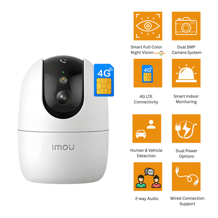 كاميرا مراقبة داخلية IMOU Ranger 2 Pro 4G | كاميرا ذكية مزدوجة بدقة 5MP مع اتصال 4G