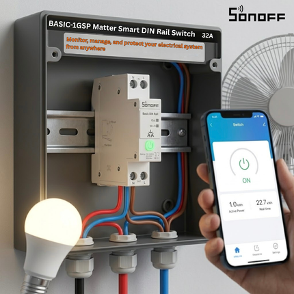 SONOFF BASIC-1GSP Matter Smart DIN Rail Switch 32A | Energy Monitoring & Circuit Protection