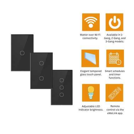 T6 Matter Smart Touch Wall Switch Series (1-Gang, 2-Gang & 3-Gang)