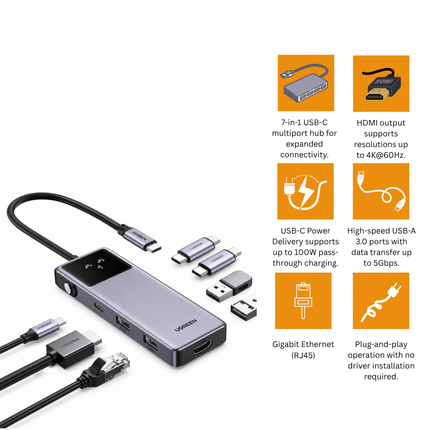 موزع يوجرين Uno متعدد المنافذ 7 في 1  CM888 | 45155 | USB-C| 