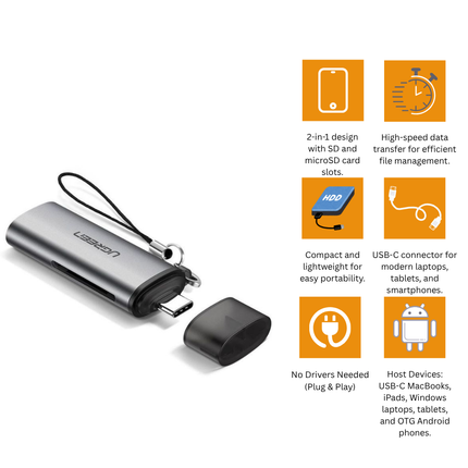 UGREEN 2-in-1 USB-C SD/Micro SD Card Reader | CM184 | 50704