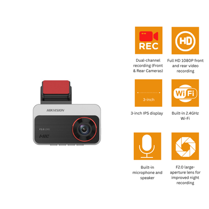 Hikvision Dual-Channel Full HD Wi-Fi Dash Camera AE-DC2328-C200S
