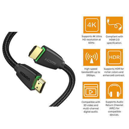 سلك يوجرين HDMI عالي الجودة بدقة 4K@60Hz بمعيار – HD118 | HDMI 2.0  