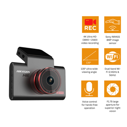 Hikvision AE-DC8312-C6S 4K UHD Dash Camera with GPS, Sony IMX415 Sensor, ADAS & 3" IPS Display