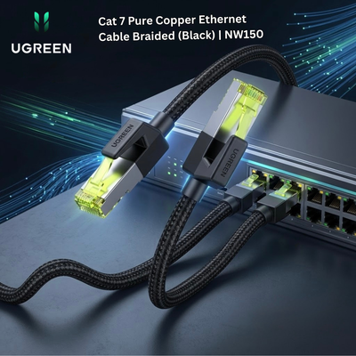 UGREEN Cat 7 Pure Copper Ethernet Cable Braided (Black) | NW150