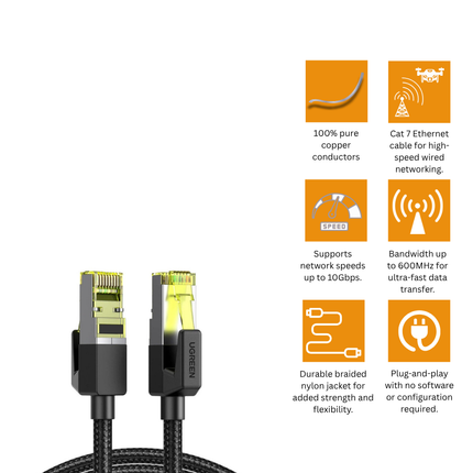 UGREEN Cat 7 Pure Copper Ethernet Cable Braided (Black) | NW150