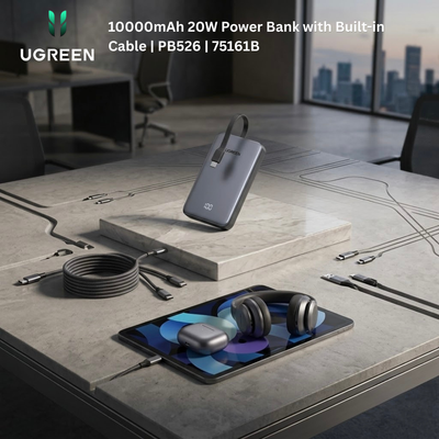 UGREEN 10000mAh 20W Power Bank with Built-in Cable | PB526 | 75161B