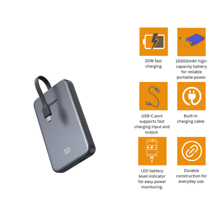 UGREEN 10000mAh 20W Power Bank with Built-in Cable | PB526 | 75161B
