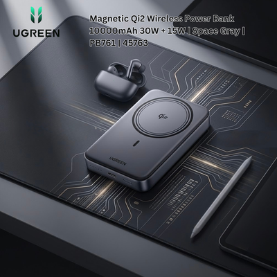 UGREEN Magnetic Qi2 Wireless Power Bank 10000mAh 30W + 15W | Space Gray | PB761 | 45763