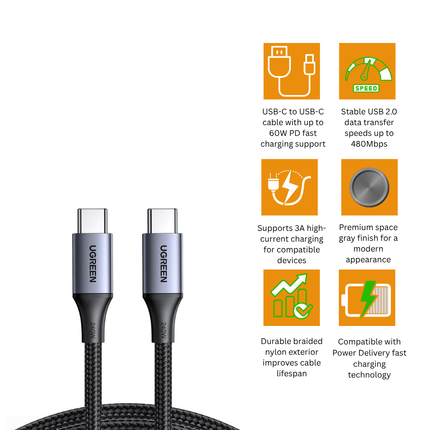 كيبل UGREEN USB-C إلى USB-C  | كيبل شحن سريع بتقنية PD 3.1 وقوة 240 واط | US535