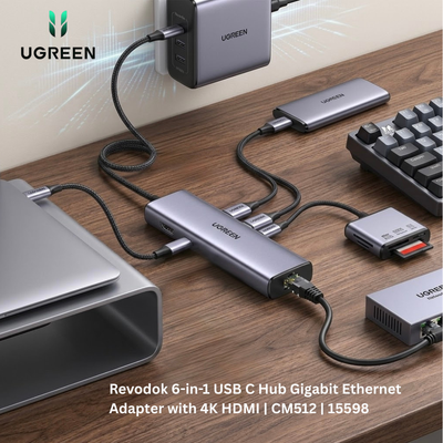UGREEN Revodok 6-in-1 USB C Hub Gigabit Ethernet Adapter with 4K HDMI | CM512 | 15598