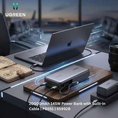 UGREEN 20000mAh 145W Power Bank with Built-in Cable | PB551 | 55992B