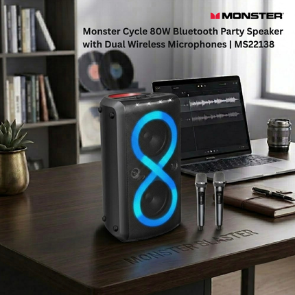 Monster Cycle 80W Bluetooth Party Speaker with Dual Wireless Microphones | MS22138