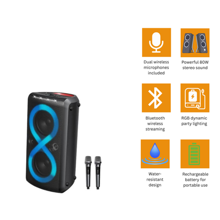 Monster Cycle 80W Bluetooth Party Speaker with Dual Wireless Microphones | MS22138