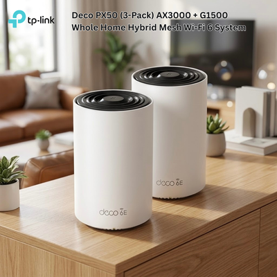 TP-Link Deco PX50 (3-Pack) AX3000 + G1500 Whole Home Hybrid Mesh Wi-Fi 6 System