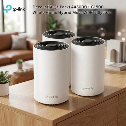 TP-Link Deco PX50 (3-Pack) AX3000 + G1500 Whole Home Hybrid Mesh Wi-Fi 6 System